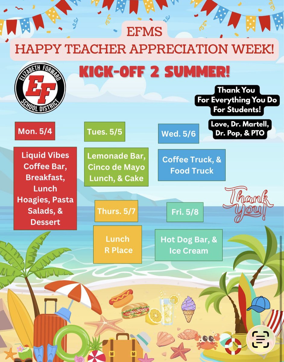 To the INCREDIBLE staff of Elizabeth Forward Middle School,
It is Teacher Appreciation Week, and I want to take a moment to recognize the heart, dedication, and impact each of you brings to this building every single day.
What you do goes far beyond lessons and standards. You