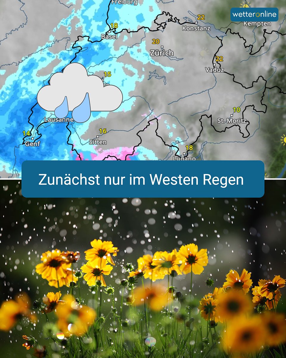 WetterOnline_CH's tweet image. 🌧️ Die neue Woche bringt wechselhafteres Wetter. Zunächst regnet es vor allem in der Westschweiz, ab Dienstag breitet sich der Regen weiter aus.

⛈️ Am Mittwoch wird es praktisch landesweit nass, teils mit kräftigen Schauern und Gewittern. 

#Wetter #Schweiz #Regen #Gewitter
