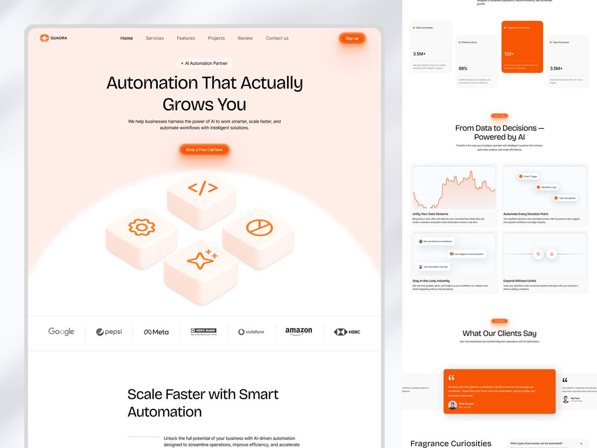 uxankt's tweet photo. Good design isn’t decoration it’s a growth tool.

Designed this AI automation SaaS landing page focused on clarity, conversion, and real product value.

Built for modern B2B products 🚀
#uidesign #uiux #saasdesign #aidesign #automation #webdesign #productdesign #startupdesign https://t.co/l7Eg8JIq7G