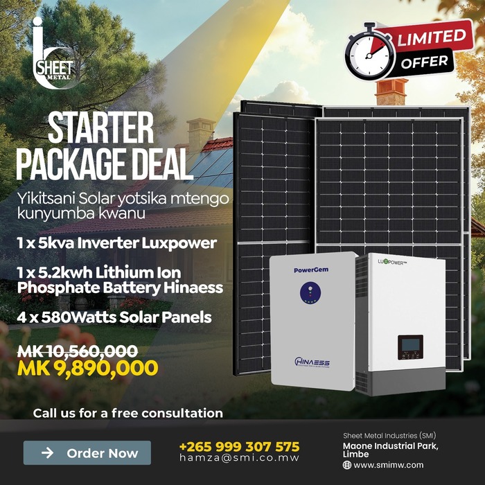 Bizmalawi's tweet image. Sheet Metal
Your first step to a fully powered home starts here...don't miss this limited offer!
More Info :bizmalawi.com/listing/sheet-…
#sheetmetal #bizmalawi #malawi