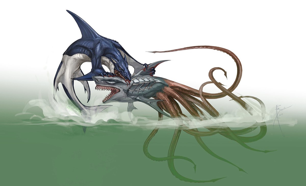 There are concept art for Sharktopus vs Whalewolf, created by MechMonster from artstation, it pretty sicks.

Though unfortunately they deleted all of their stuff, so I found reupload at least.