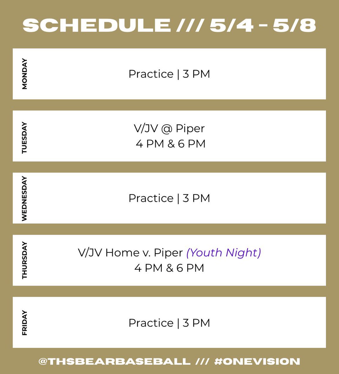 GoldenBearsBsbl's tweet photo. Another week to compete • Youth Night on Thursday • #OneVision https://t.co/w17g8oOBc4