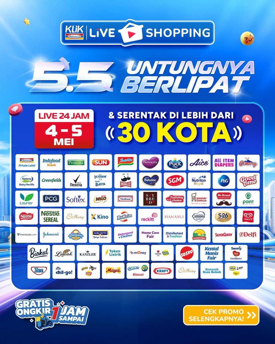 katalogpromosi's tweet image. PROMO 5.5 KLIK INDOMARET DIMULAI! 🚨🔥 Nikmati diskon s/d 50% untuk Groceries &amp;amp; Food, Flash Sale MR. BREAD harga drop, plus LIVE SHOPPING 24 Jam non-stop! 🎥✨

Cek list promo &amp;amp; jam tayang livenya di sini 👉 katalogpromosi.com/promo-klik-ind…

#KlikIndomaret55 #UntungBerlipat #FlashSale
