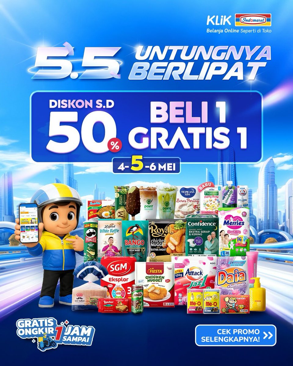 katalogpromosi's tweet image. PROMO 5.5 KLIK INDOMARET DIMULAI! 🚨🔥 Nikmati diskon s/d 50% untuk Groceries &amp;amp; Food, Flash Sale MR. BREAD harga drop, plus LIVE SHOPPING 24 Jam non-stop! 🎥✨

Cek list promo &amp;amp; jam tayang livenya di sini 👉 katalogpromosi.com/promo-klik-ind…

#KlikIndomaret55 #UntungBerlipat #FlashSale