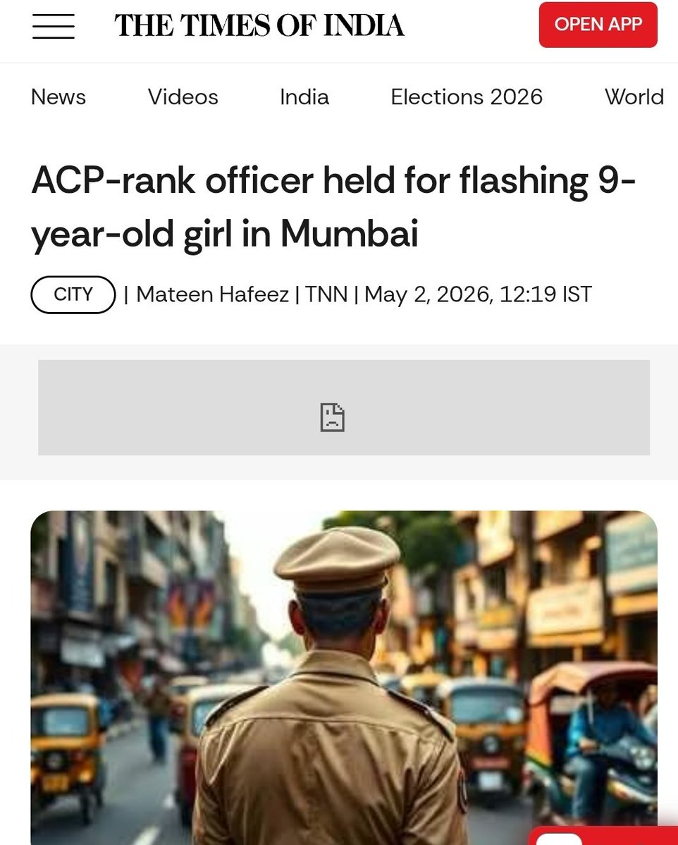 Umma_sayed1's tweet image. #Mumbai Senior Assistant C of Police (ACP) has been arrested for allegedly molesting a 9-year-old girl in a public garden in Worli. He approached the minor while she was playing, indulged in obscene acts &amp;amp; forced her to touch his private parts. The terrified girl immediately