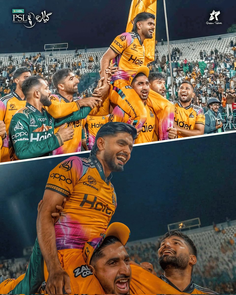 GreenTeam1992's tweet image. Winning moment! 

The team lifts their captain Babar Azam as they celebrate a victory together. 💛 

#HBLPSL11 | #Cricket | #GreenTeam | #OurGameOurPassion | #KhelKaJunoon
