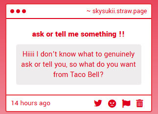 Skysukiii's tweet photo. ...... i dont like taco bell O_O https://t.co/PikgYMaJFZ