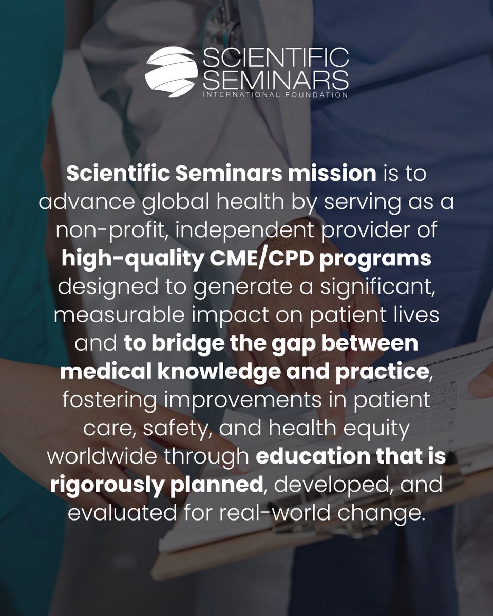 ScientificSemi1's tweet image. Scientific Seminars is a non-profit provider of CME/CPD programs, advancing global health by bridging the gap between medical knowledge and clinical practice.

➡ Discover more on our website: scientificseminars.com

#Digitalmedicaleducation #medicaleducation #meded #cme