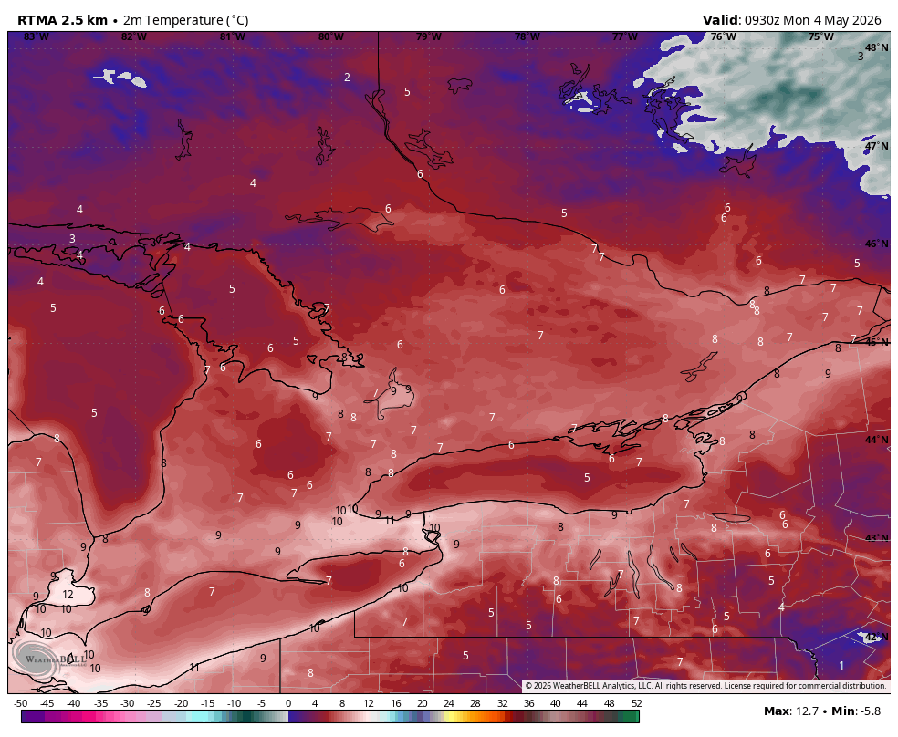 WxOntario1's tweet image. Mild start to the day across Southern #Ontario

Temps range from the mid to upper single digits

Warm afternoon with temps near 20C, mid 20s for deep SW Ont

Some passing showers this morning, then dry until the late evening

#OnWX #ONStorm