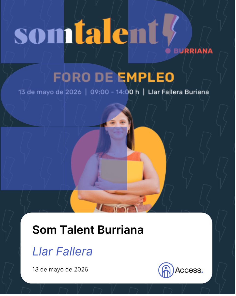 ✅ ¡Atención, #Burriana y alrededores! ✅
¿Buscas trabajo?
Estaremos en Som Talent 2026

🗓️ 13/05
📍 Llar Fallera (Plaça l'Estacioneta, 4)
🕘 De 9 a 14

El <a href="/ajuntburriana/">Ajuntament Burriana</a> y <a href="/RHenpositiu/">RH en positiu</a> te invitan a esta #FeriaDeEmpleo

🔗 + info:
f.mtr.cool/wrispdejbf

#ConéctateAlEmpleo