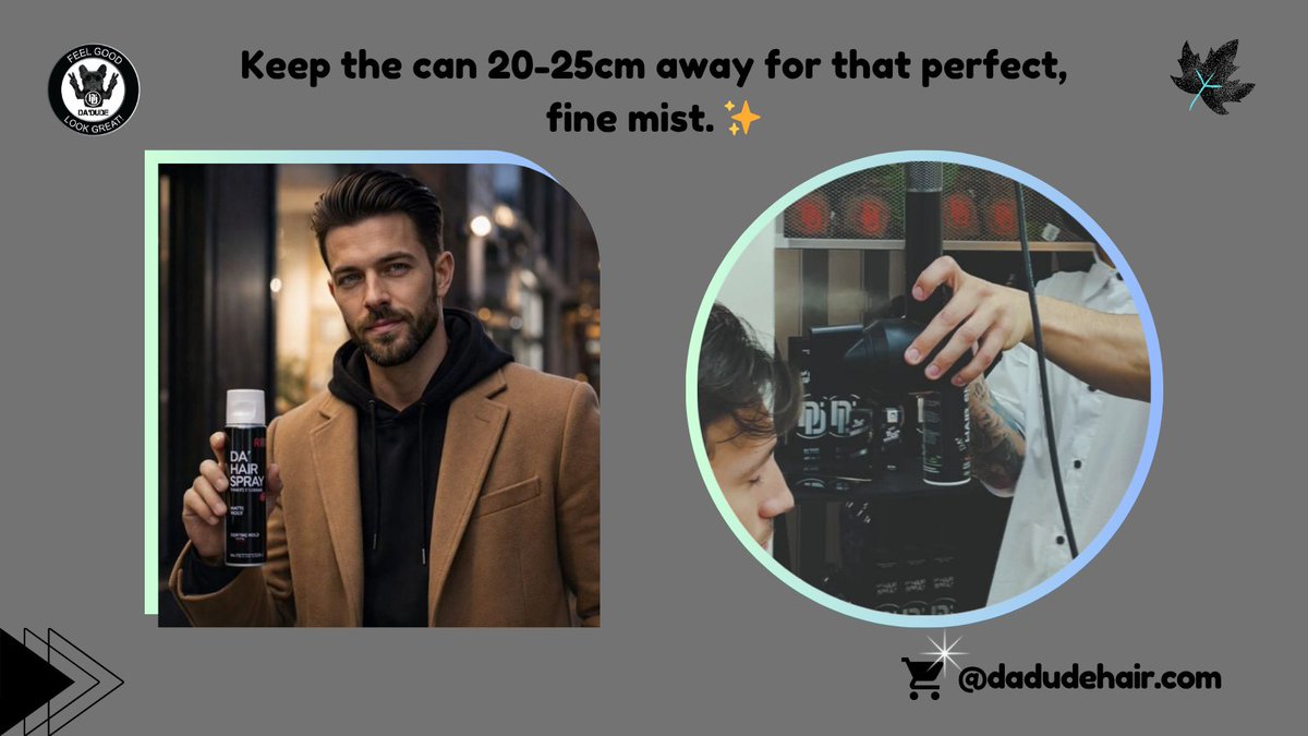 DaDudeyounghair's tweet image. Distance makes the heart grow fonder—and the hair look better. Keep the can 20-25cm away for that perfect, fine mist.  ✨🚿
#StyleTips #PremiumGrooming #HairStyle