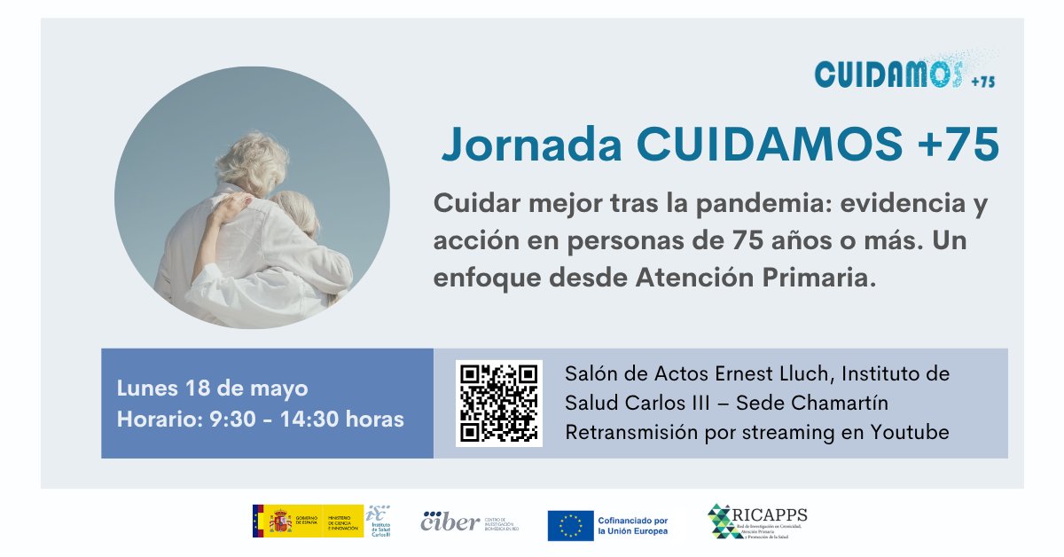 Investenisciii's tweet photo. #18demayo: Jornada final del proyecto CUIDAMOS+75: “Cuidar mejor tras la pandemia: evidencia y acción en personas de 75+ desde Atención Primaria”.

Presentación de resultados y diálogo entre profesionales, ciudadanía y responsables sobre cómo transformar la evidencia en acción. https://t.co/RltKPJ5nsx