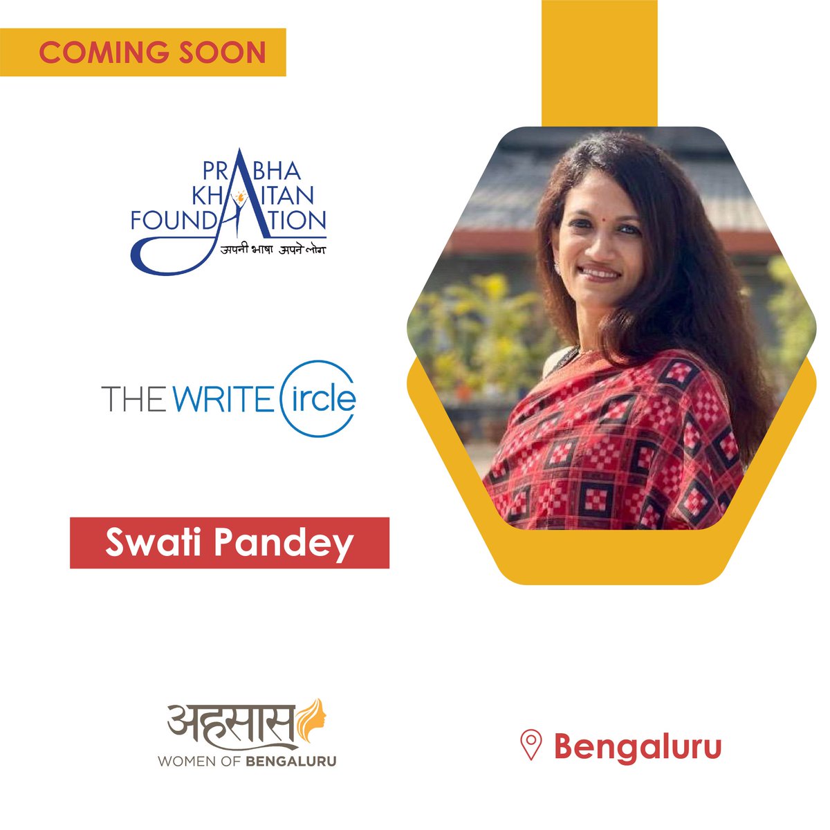 FoundationPK's tweet image. #ComingSoon- The Write Circle event in Bengaluru: A powerful and unfiltered conversation with Swati Pandey, a distinguished career bureaucrat among many roles and an author.  She will be in conversation with Divya Purnaiya. 

The session aims to spark awareness, empathy, and