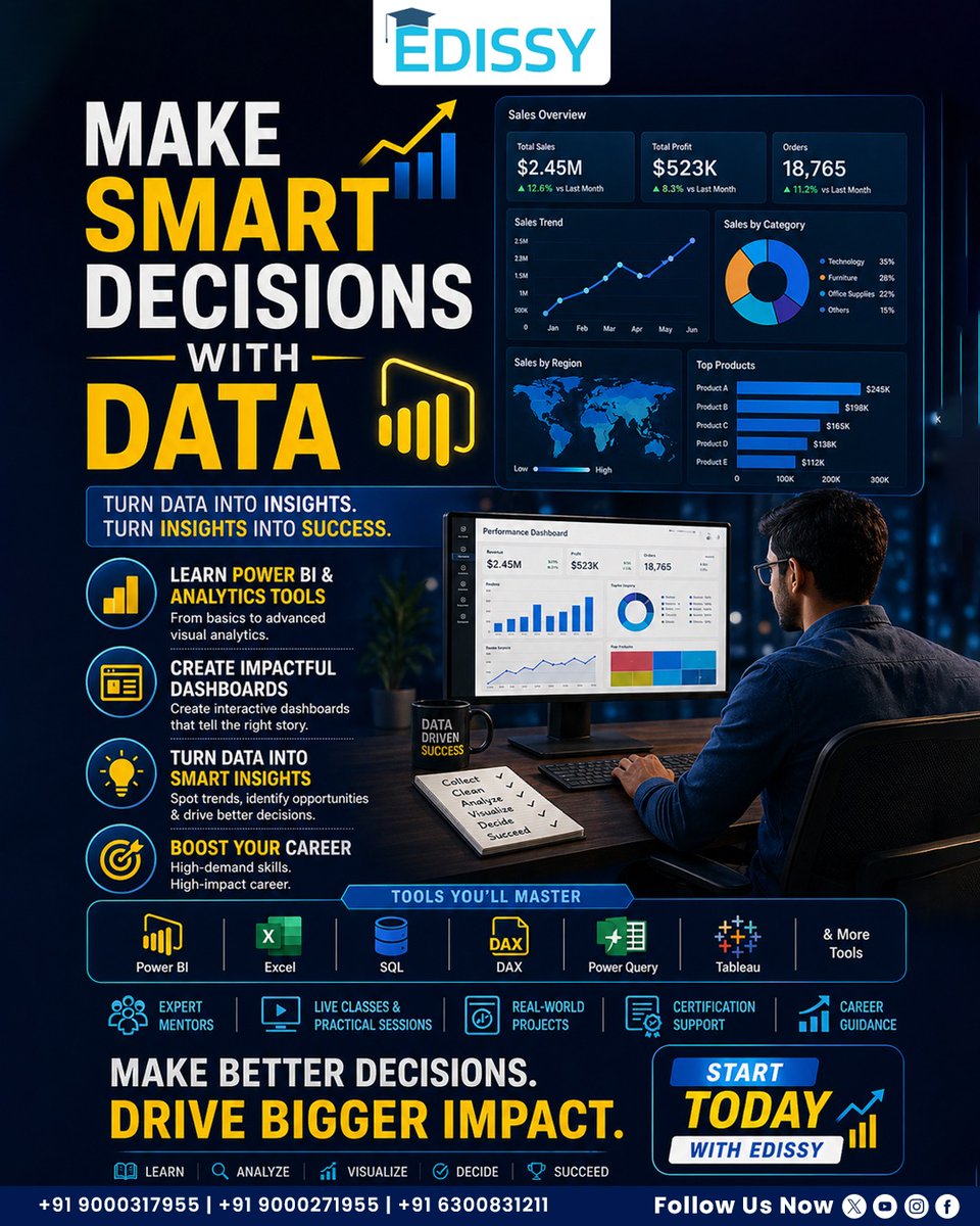 edissyonline's tweet image. 📊 STOP GUESSING — START ANALYZING
Master Power BI and create dashboards that companies rely on
Real skills. Real projects. Real growth
Join Edissy today
Limited seats — Enroll now
Join our WhatsApp group 4 updates: lnkd.in/gTvpsEAN
#PowerBI #DataAnalytics #Upskill #Edissy