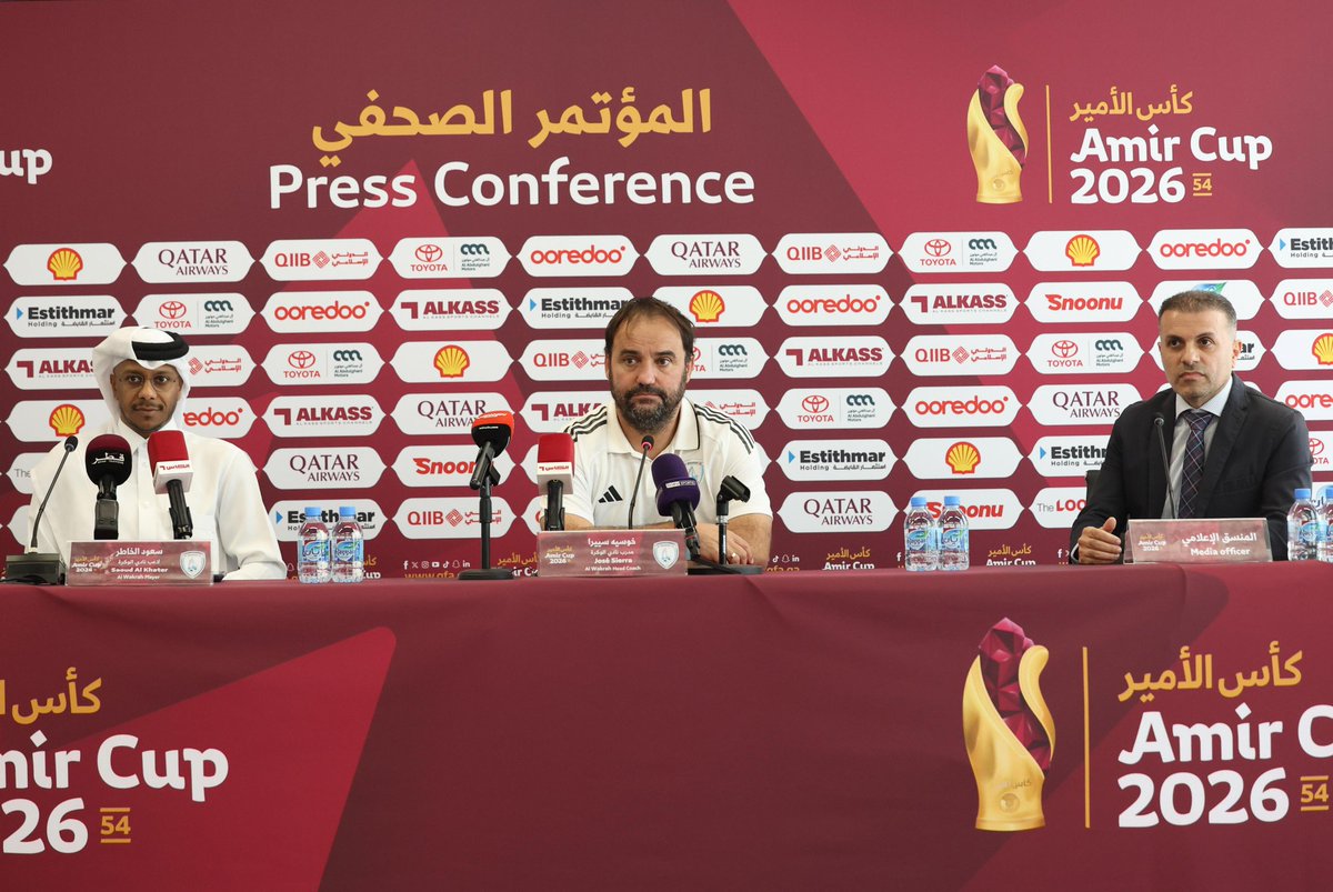 staddoha's tweet photo. خوسيه سييرا مدرب #الوكرة في المؤتمر الصحفي قبل مواجهة #الغرافة في نصف نهائي #كأس_الأمير 2026: تحضرنا بشكل جيد لهذه البطولة المهمة، نصف النهائي يعني ان مباراة واحدة نكون في النهائي، هدفنا أن ن��ون هناك واللعب في نصف النهائي بطولة كأبيرة مثل كأس الأمير.

#استاد_الدوحة https://t.co/KdYhrMKWgE