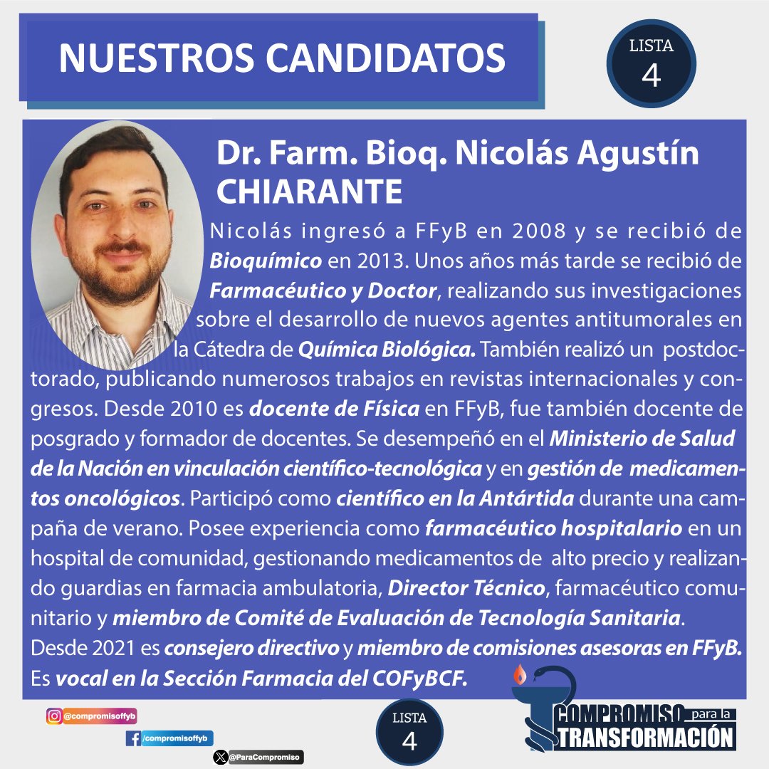 ParaCompromiso's tweet photo. Seguimos presentándote a nuestros/as candidatos/as para estas elecciones! Somos un grupo de Graduados/as de muy diversas generaciones que nos desempeñamos en distintos ámbitos, tanto dentro como fuera de la Facultad.
Colaboramos en el gobierno de nuestra Casa de Estudios en tanto https://t.co/FcI9ZlqMRJ