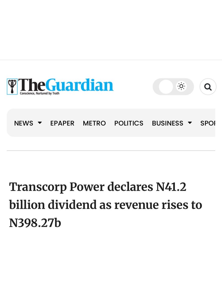 Transcorppower_'s tweet photo. We have been in the news for the right reasons.

At the just concluded AGM, Transcorp power declared a dividend of N41.25 billion naira which is N5.50 per share

In case you missed it, click on the link in our bio

#transcorppowerinthenews 
#transcorppower https://t.co/tMCJSUjD8j