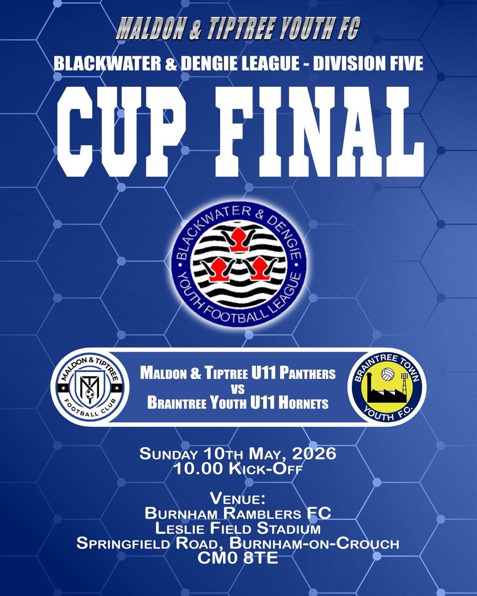 officialmtyfc's tweet photo. Could there be more success for @MaldonTiptreeFC next weekend?  We have two teams in league cup finals being played @BurnhamRamFC on Sunday 10th May.  Come along and support our U11 Panthers and U12 Pumas. https://t.co/ev1EK8DriV