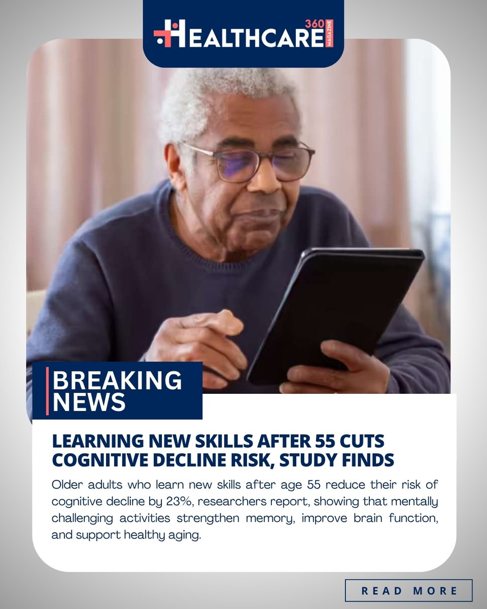 Healthcare360M's tweet image. Learning new skills after 55 boosts brain health, confidence, and overall well-being. Staying active and curious helps maintain cognitive strength &amp;amp; opens new opportunities.

Read more: healthcare360magazine.com/learning-new-s…

#HealthyAging #BrainHealth #LifelongLearning #Wellness #Healthcare360