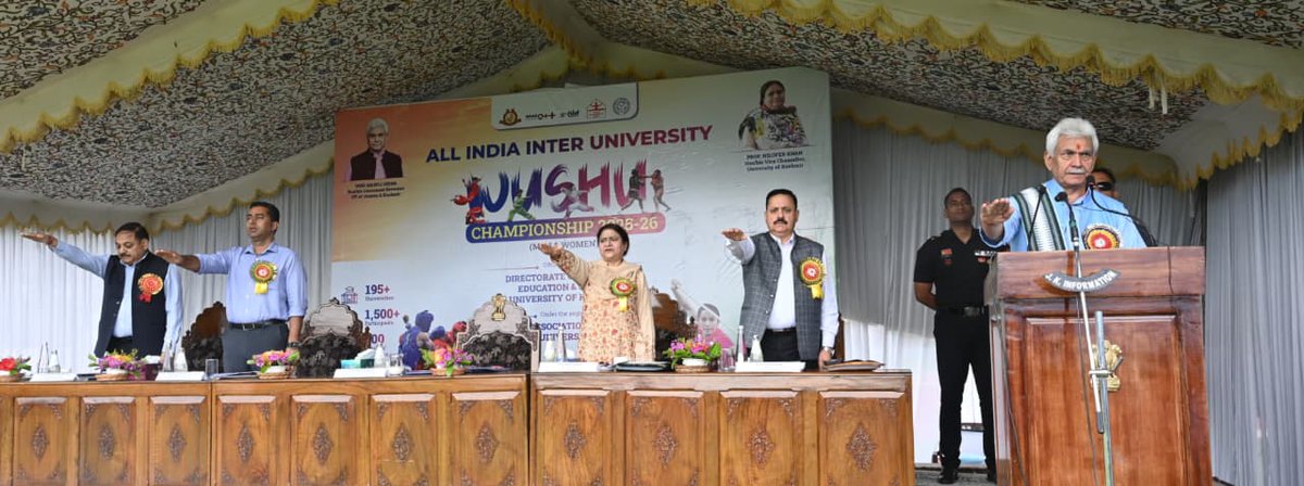 GulistanNewsTV's tweet image. LG @manojsinha_  inaugurates the All India Inter-University Wushu Championship at the University of Kashmir, highlighting the spirit of Ek Bharat Shreshtha Bharat and urging student-athletes to support the Nasha Mukt J&amp;amp;K Abhiyaan. 
@OfficeOfLGJandK  #ManojSinha #Wushu #Kashmir