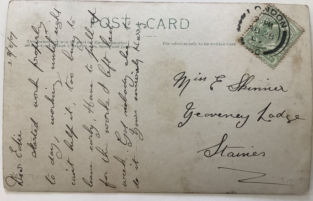 PaulSuttonKing's tweet image. As a further challenge,rather than concentrating on the location, can we find Edie Skinner? I’m assuming she was Harry’s sweetheart as he tilts his stamp on every card. There are three addresses to go at.If they eventually married we may even be able to identify Harry! #Postcard
