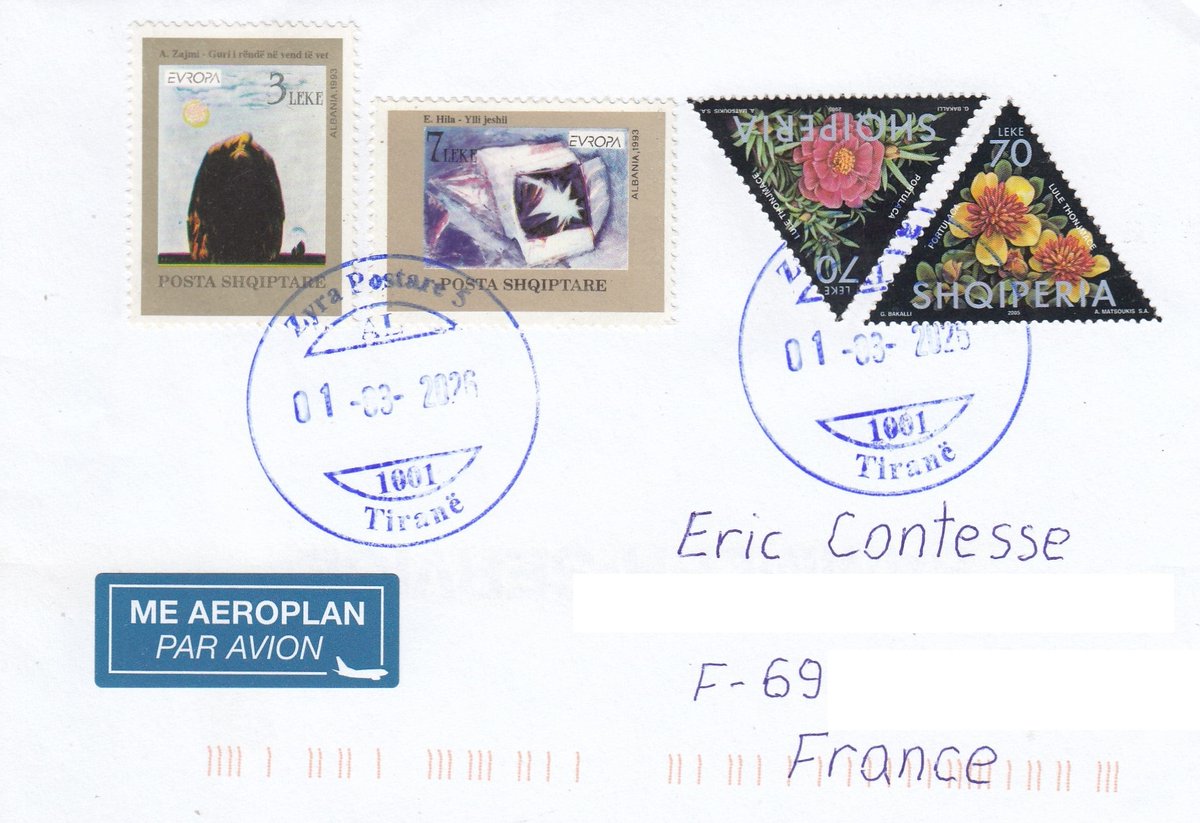 ericcontesse's tweet image. #EUROPA 1993 (Contemporary Art) stamp set on cover from #Albania  timbredujura.blogspot.com/2026/05/europa…
