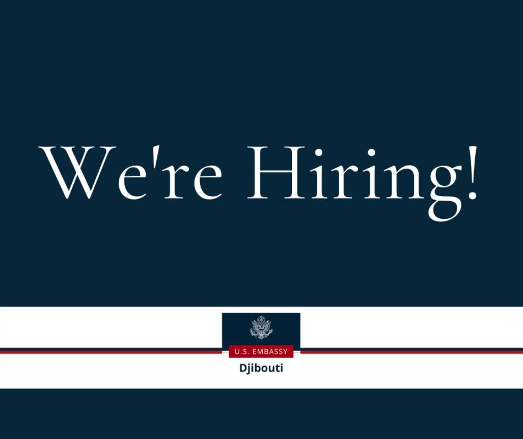 US_Emb_Djibouti's tweet photo. The U.S. Embassy in Djibouti is currently seeking qualified applicants for the following positions: 

• Foreign Service National Investigator
• Surveillance Detection Coordinator
• Surveillance Detection Supervisor
• Surveillance Detection Monitor 

Please apply through the Electronic Recruitment Application (ERA) using the following link: https://t.co/l5OL7LgU3s

L’Ambassade des États-Unis à Djibouti recherche actuellement des candidats qualifiés pour les postes suivants :

• Enquêteur national du service extérieur
• Coordinateur de détection de surveillance
• Superviseur de détection de surveillance
• Agent de détection de surveillance

Veuillez postuler via l’Application électronique de recrutement (ERA) en utilisant le lien suivant : https://t.co/l5OL7LgU3s