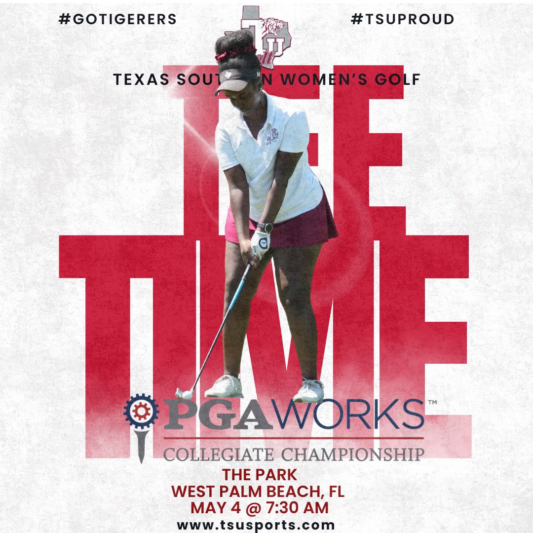 TXSOGolf's tweet photo. Day 1🏌🏾‍♀️

🆚: PGA Works Collegiate Championship
🗓: May 4-6
⛳: The Park
⏰: 7:30 AM
📺: Golf Channel Live Broadcast: 4:00 PM - 7:00 PM ET
📍:  West Palm Beach, FL

#GoTigers #BeLegendary #TSUProud #TxSOGolf #EyesAboveTheFlag https://t.co/SyaaPiP63h