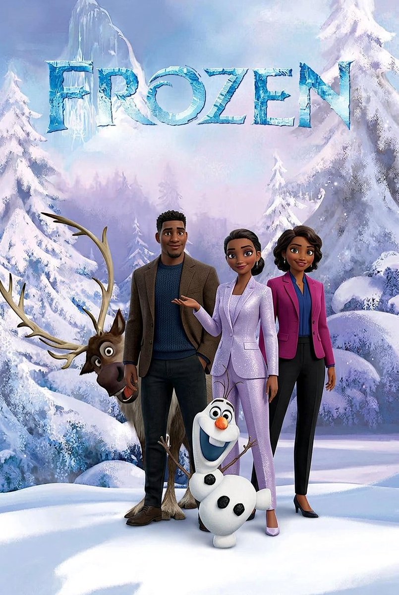 mylifeinart's tweet image. Generated a Disney's *Frozen* poster for you with A.I #blacktwitter #inside 
#2for2 #lifehacksblackwomen #GoWokeGoBroke

Disney ought to do multicultural versions of all their animated films.
