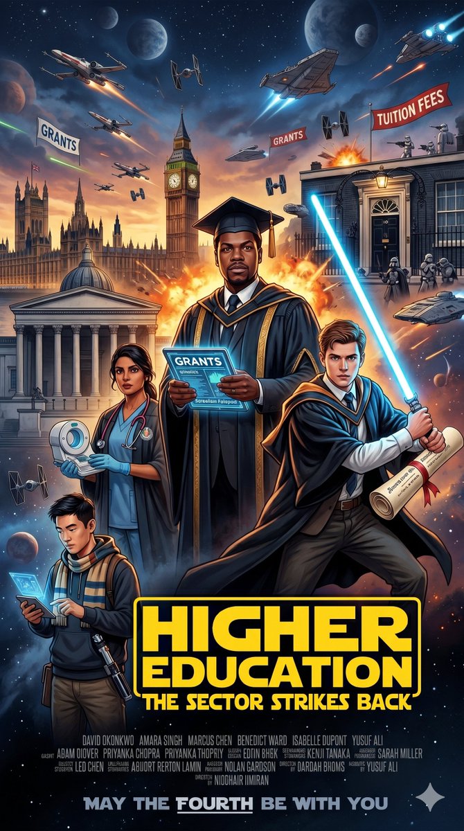 santanuvasant's tweet image. This #StarWars Day  - a #GenAI poster - #HigherEducation - the Sector Strikes Back  #Maythe4thBeWithYou. I gave Google Gemini a short description of what I wanted, and it was quite accurate.  #EdTech #AI #Education #HECrisis