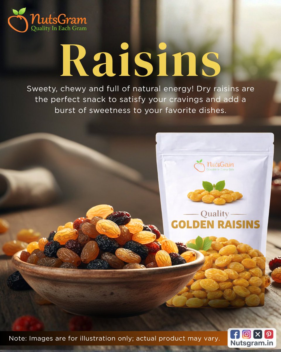 nutsgram's tweet photo. Sweet, chewy, and naturally energizing✨
Snack smart with our golden raisins—perfect for anytime cravings! 💛
Order now https://t.co/wNoTNxjsEx

#NutsGram #HealthySnacking #GoldenRaisins #SnackSmart #NaturalEnergy https://t.co/nNKWsQoCkf