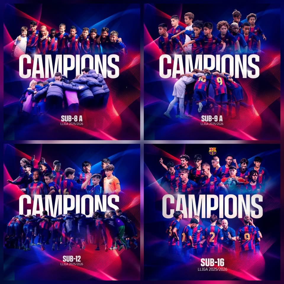 FRBarca_'s tweet photo. 🔵🔴 Barça a La Masia :

🏆 Champion de Liga (U18)

🏆 Champion de Liga (U16)

🏆 Champion de Liga (U12)

🏆 Champion de Liga (U9)

🏆 Champion de Liga (U8) https://t.co/bRTXqbS6mL