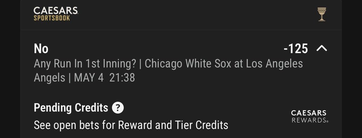 SteelMustafa412's tweet image. 5/4 #MLB ⚾️ Play #2 ⤵️

1.25u - White Sox vs Angels NRFI (125 Caesars)

#WhiteSox vs #RepTheHalo 

Next best odds on #Fanduel 🤝

34-8 NRFI Run 🚀