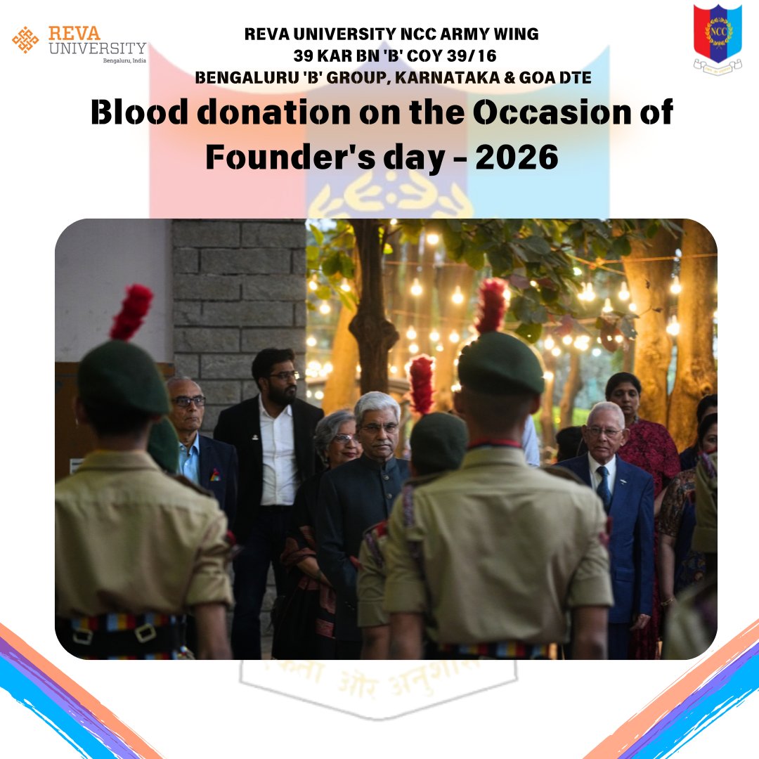39Inf's tweet photo. Founder’s Day 2026 at REVA University saw NCC cadets donate 36 blood units, present Guard of Honour to Chancellor, and celebrate service, discipline, and innovation with a future-ready vision.
Jai Hind 🇮🇳
#REVA
#revauniversity https://t.co/ff9YJTbzxt