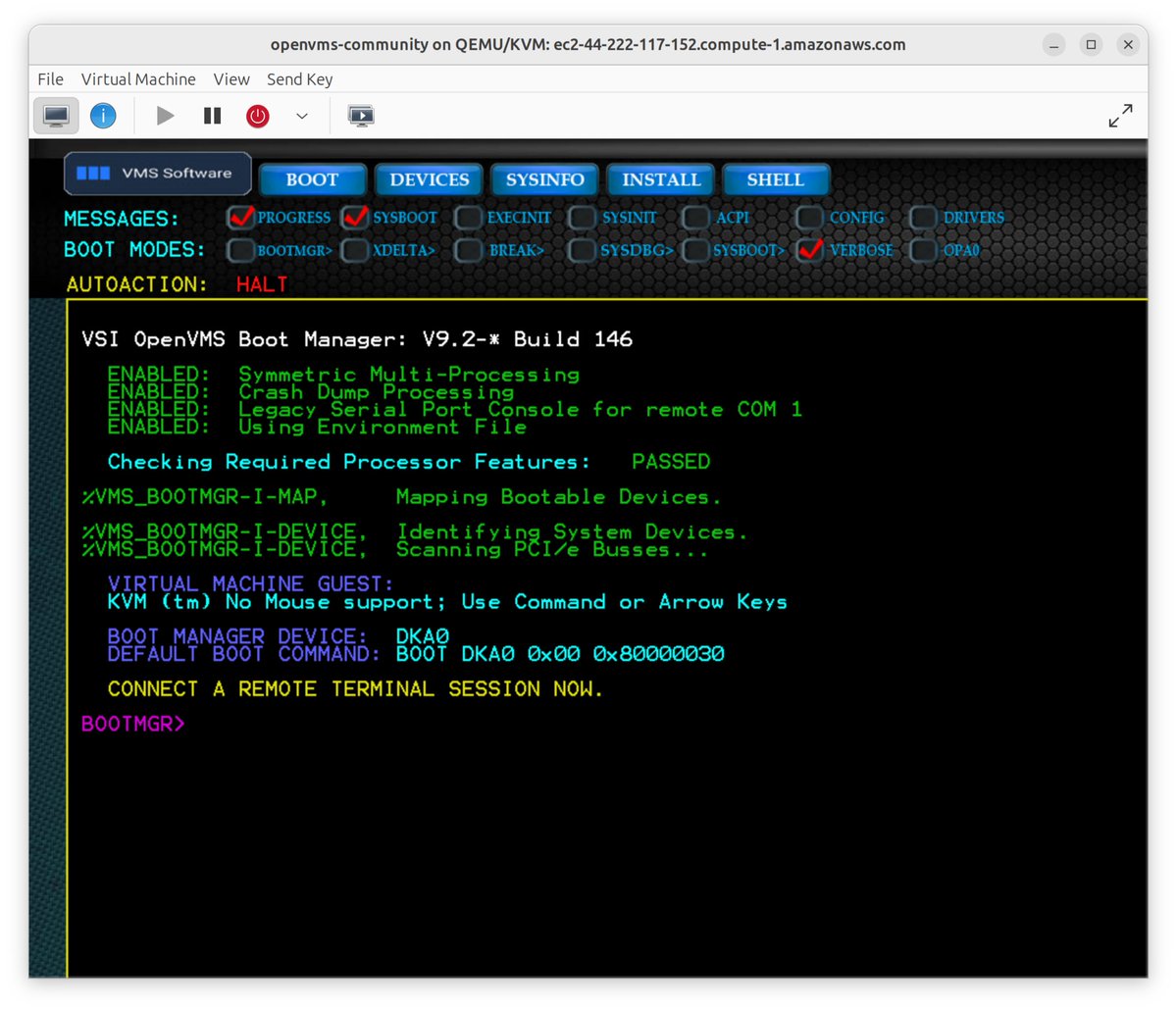 I did a thing:
<a href="/VMSSoftware/">VMS Software Inc.</a> OpenVMS (Community License) up and running inside AWS. 

You know you want it too...