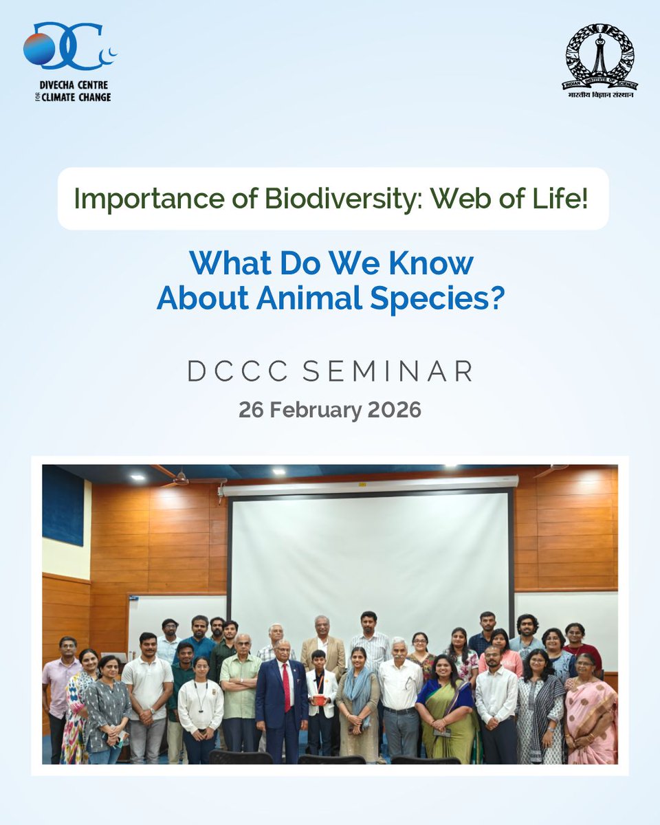 DivechaFor's tweet image. DCCC, IISc hosted a seminar on “Importance of Biodiversity: Web of Life” (26 Feb 2026), exploring how animal species sustain ecosystems and what science tells us about these connections.

#Biodiversity #Ecology #ConservationScience #DCCC #IISc