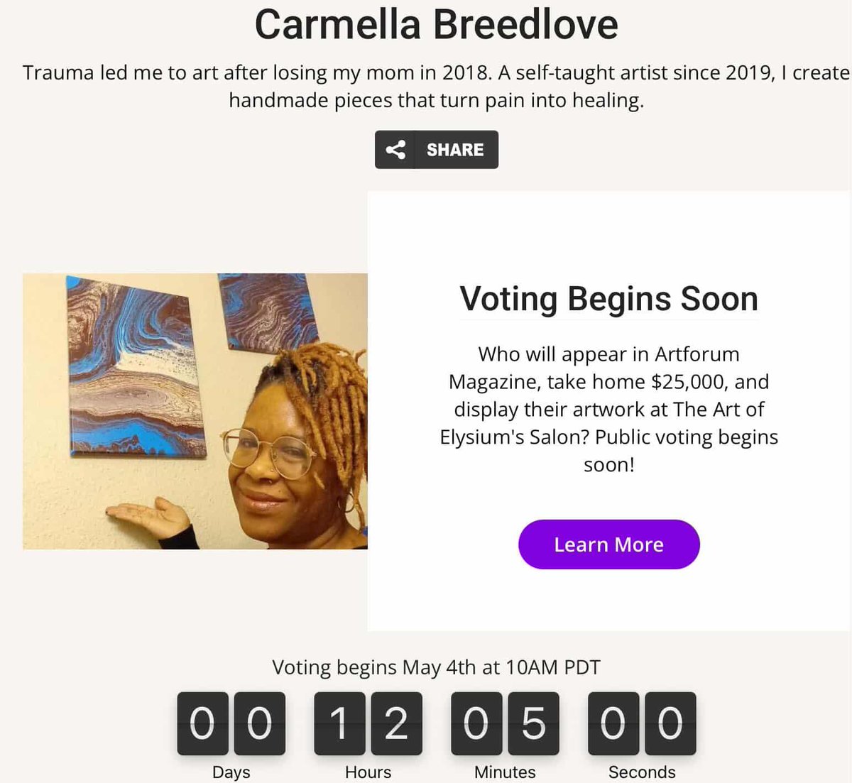 fp2p314's tweet photo. Hey, guys please don't forget tomorrow voting begins at 10 AM PDT. I'm super excited for this opportunity!!!
🎨👩🏾‍🎨
https://t.co/Fbvm8xKYRu

#ThePeoplesArtist #ArtForumMagazine #artistsupportartists https://t.co/ftcqAIlTUD