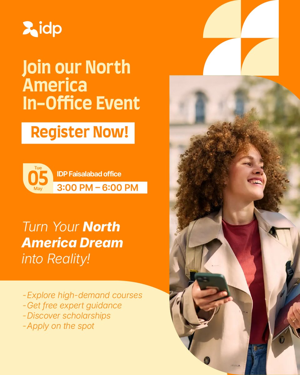IdpPakistan's tweet image. Your North America dream is closer than you think

Join our In office event and unlock opportunities to study in the USA &amp;amp; Canada 

Register now: idp.com/pakistan/study…

#StudyInUSA #StudyInCanada #IDPLahore #StudyAbroad #NorthAmerica #LahoreStudents #GlobalEducation