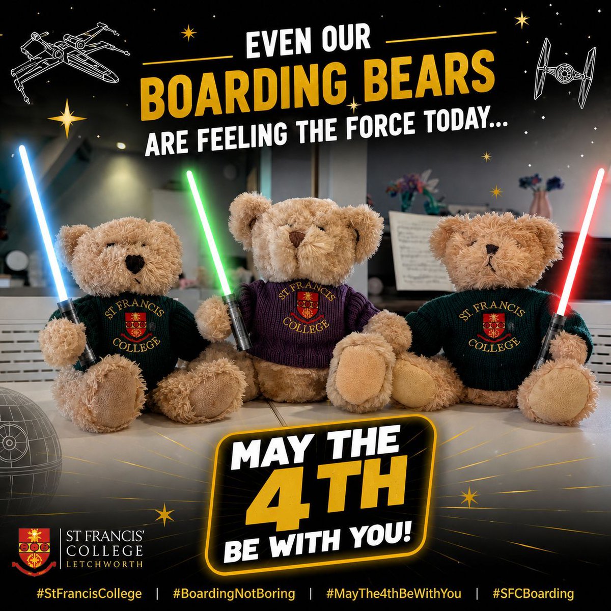 sfc_boarding's tweet photo. Even our boarding bears are feeling the force today…
May the 4th be with you!

#StFrancisCollege #BoardingLife #BoardingNotBoring #SFCBoarders #SFCBoarding #SFCMoments #BoardingCommunity #BoardingFamily #LifeInBoarding #BoardingAtItsBest #MayThe4thBeWithYou #iloveboarding https://t.co/rPwhlJE6sW