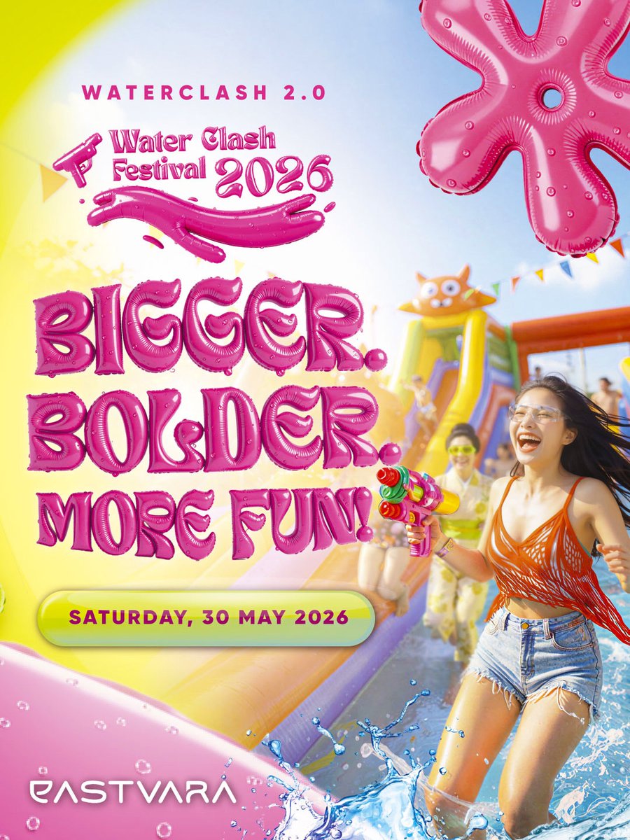 katalogpromosi's tweet photo. Water Clash Festival Vol. 2 is BACK! 💦💃🏻
30 Mei 2026 di Eastvara BSD. Dapet Watergun & Starter Kit lengkap. Ada Secret Guest Star juga lho!
Tiket terbatas, sikat di sini 👉 https://t.co/2Bh6RRmRMr
#WaterClashFestival #EventBSD #Party https://t.co/HInYh0OPq1