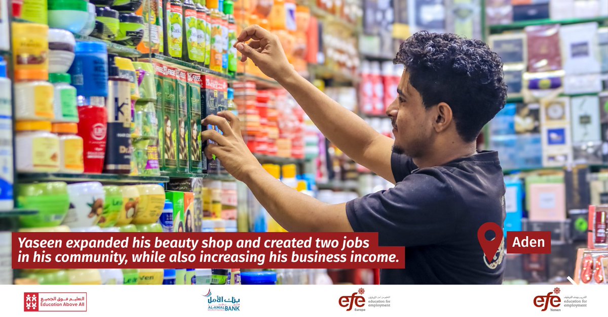 ef_EUhub's tweet photo. 🌱 Through Mustaqbalak Entrepreneurship training, young Yemenis, especially women, gain essential skills to thrive. Participants also receive access to financing, helping them improve livelihoods and create new opportunities in their communities. 🤝 Funded by @EAA_Foundation https://t.co/izG5ScoSoC