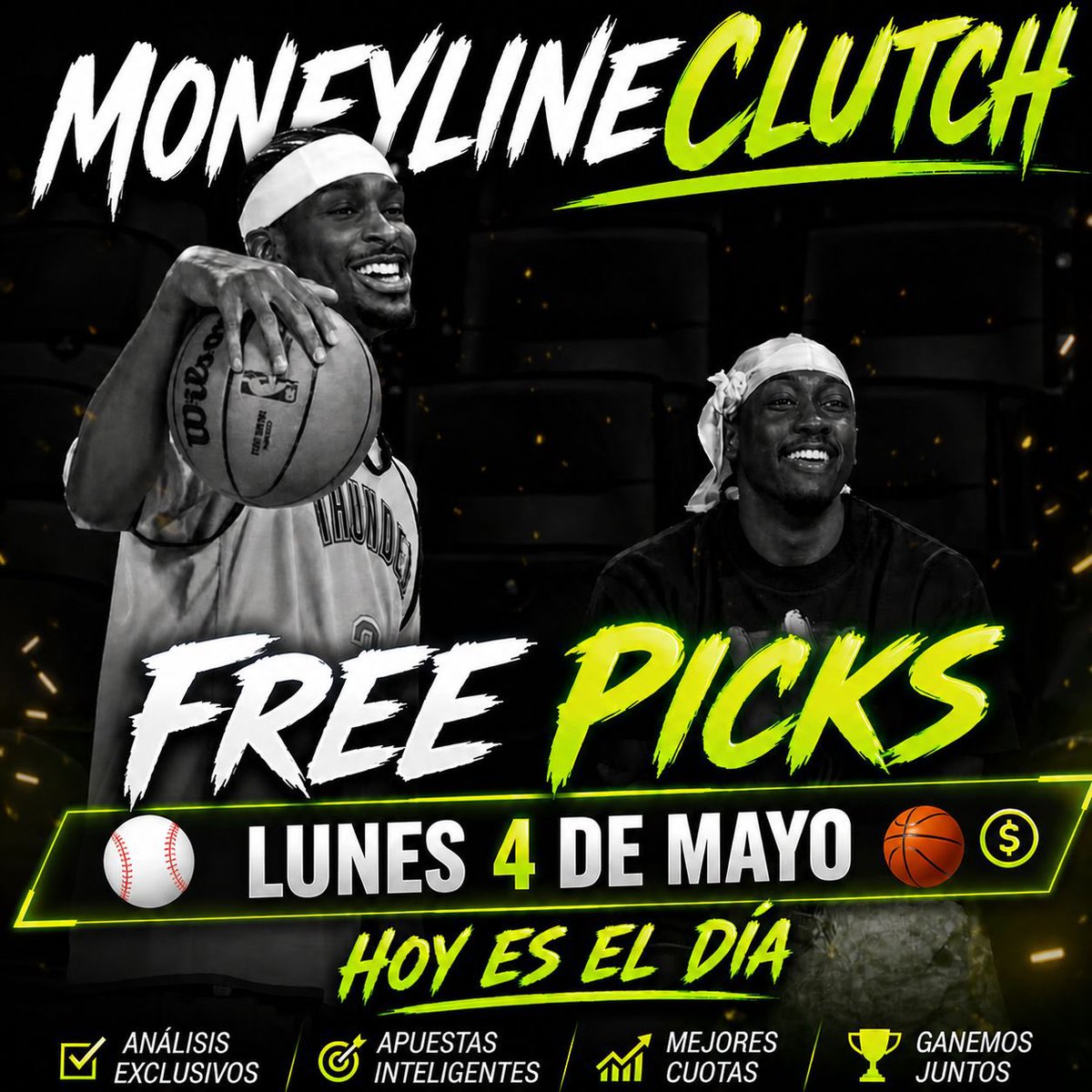 moneylineclutch's tweet photo. Cartelera de mañana Lunes!!! 

- reto escalera paso 1 $100 -> $♾️
- Stake 10 Futbol europeo + MLB
- Stake 10 NBA + MLB 

Todo completamente GRATIS por acá 👇 

https://t.co/QXaQeAT4l8

Únete a la comunidad 👆 
#MoneLineClutch #picks #retoescalera #NBA #MLB #freepick https://t.co/nM089LLGI8