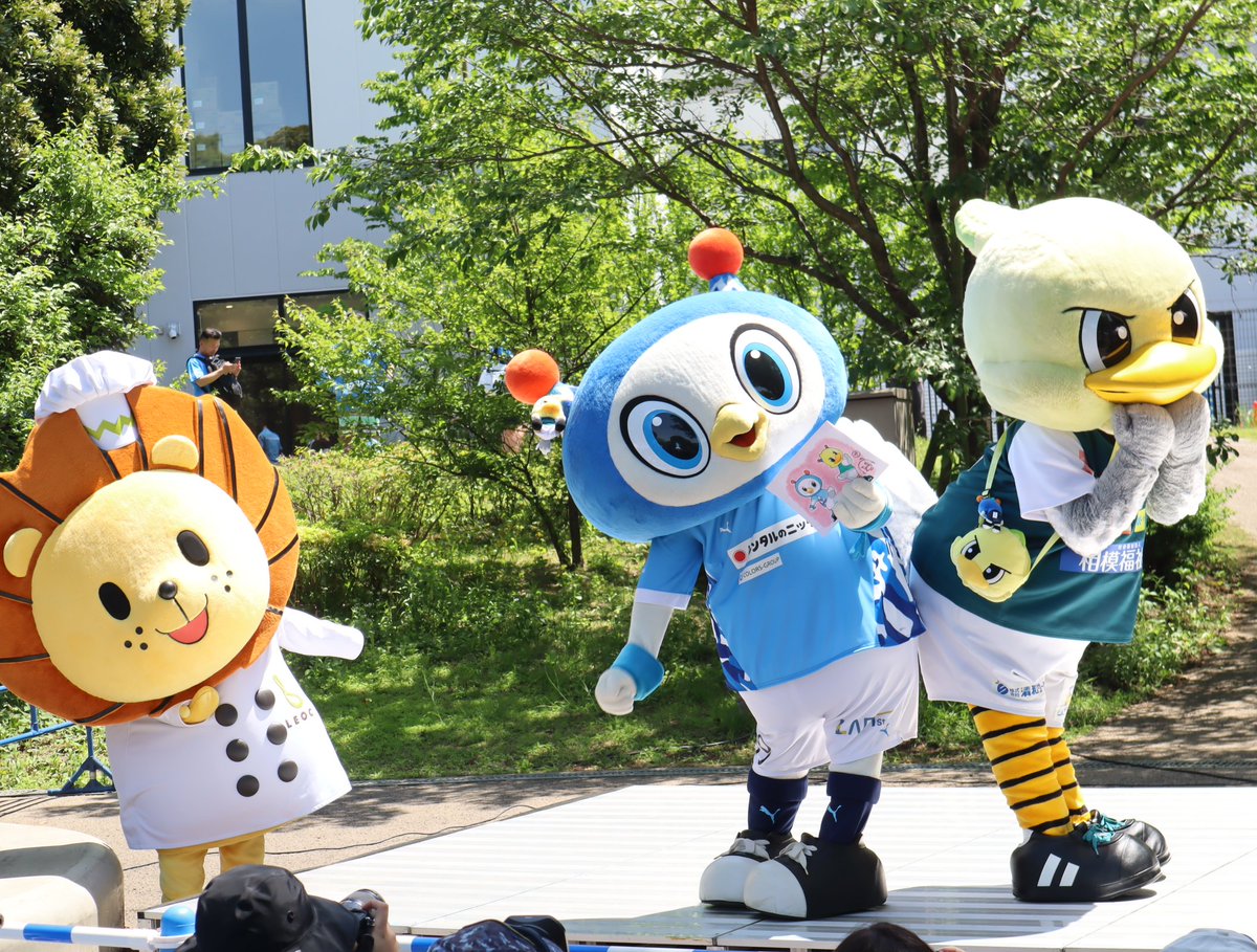 randonneesan's tweet image. イラストと同じポーズをとる👽️🐥とニコニコで見てる🦁
#フリ丸 #れおっくん #yokohamafc 
#ガミティ #SC相模原