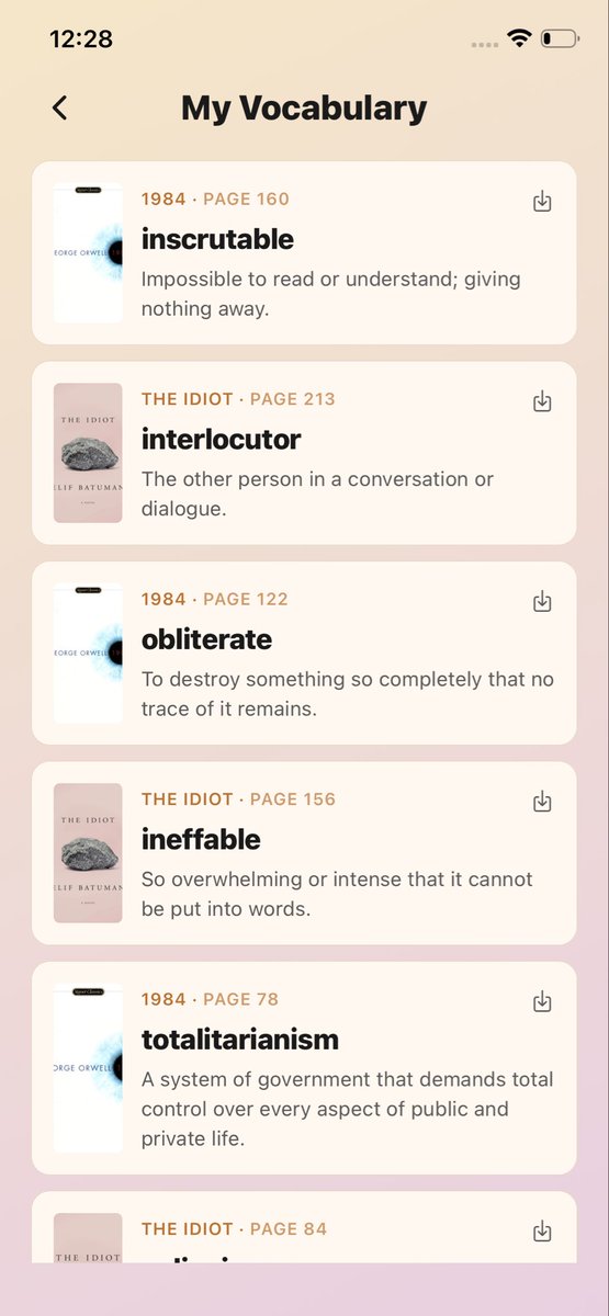 pickupreaderapp's tweet image. Look up words as you read.
Save them with your own notes.
Build a vocabulary shaped by every book! 

#booktwt #reading #vocabulary #pickupapp