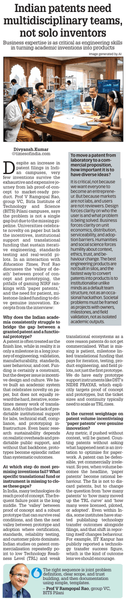 thakur_div01's tweet photo. INTERVIEW: Indian patents need multidisciplinary teams, not solo inventors to transcend from lab to market, says BITS VC Prof Rao

Read entire interview here: https://t.co/kHyd5GAppu

Thank you Sir @ramgopal_rao for your valuable insights. https://t.co/dUprxDGdz3