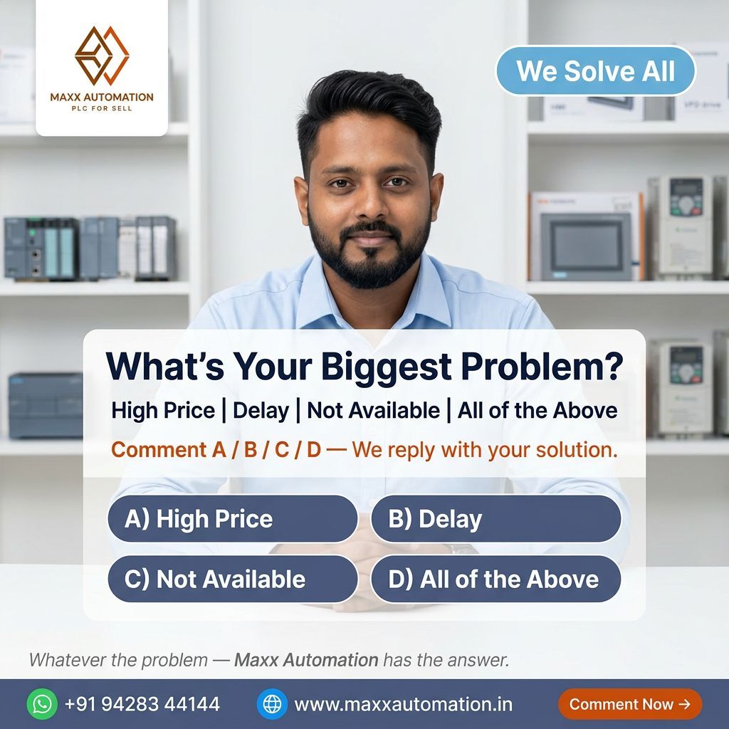 AliJivani144's tweet image. Engineers — quick poll.

Biggest frustration sourcing automation parts?

🅐 Price too high
🅑 Delivery too slow
🅒 Part not available
🅓 All three

Comment below. I'll reply to every answer with how we handle it.

📲 +91 94283 44144 | maxxautomation.in

#PLC #HMI #Industria