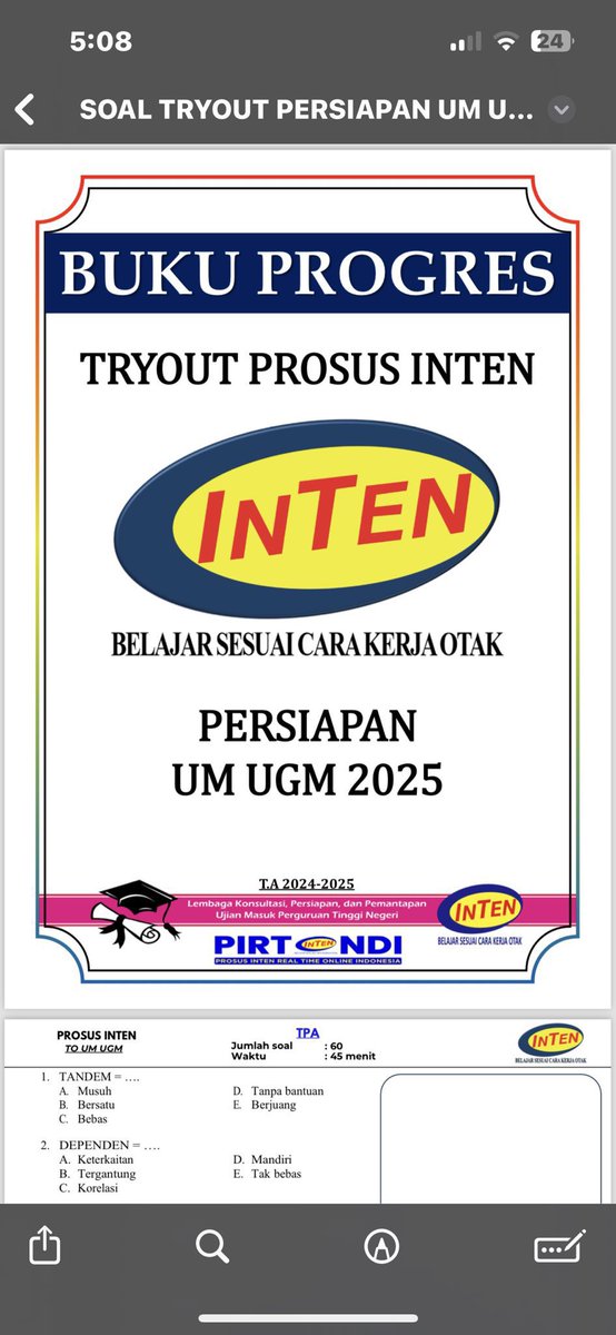 arleccinho's tweet photo. yang bentar lagi ikut ujian mandiri simak ui, um ugm, ssu itb, undip, unair, its, yukk coba latihan soal tryout prosus inten th 2025. only 10k/TO. lengkap tpa 60 soal, matdas 15 soal, bindo 15 soal, binggris 15 soal, dan all mapel tka

t. wts wtb utul #zonajajan #zonauang https://t.co/kcrFNoJMmw