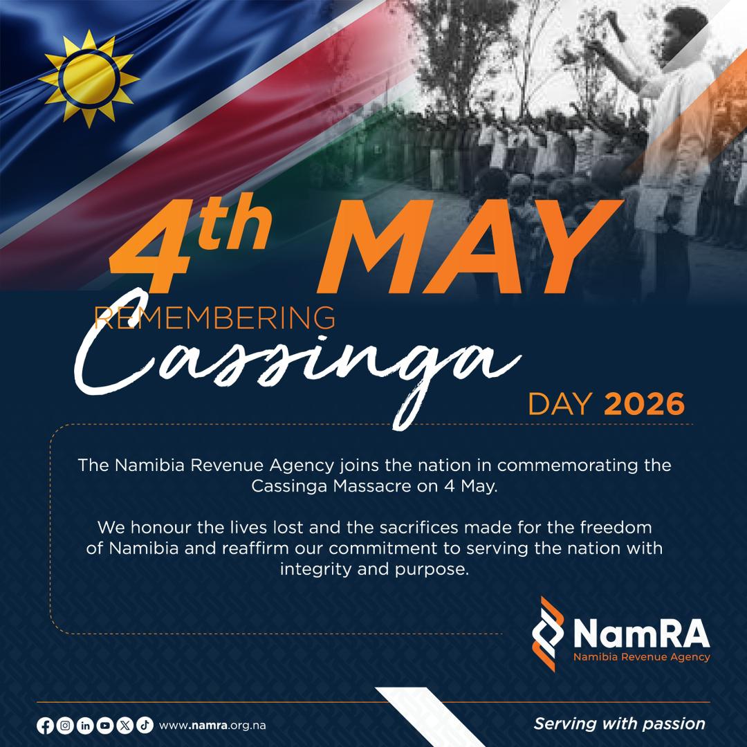 NamRA_org_na's tweet photo. NamRA joins the nation in commemorating Cassinga Day, honouring the lives lost and sacrifices made for Namibiaโs freedom.
#CassingaDay #NamRA #Namibia https://t.co/RshMIZ4iyQ