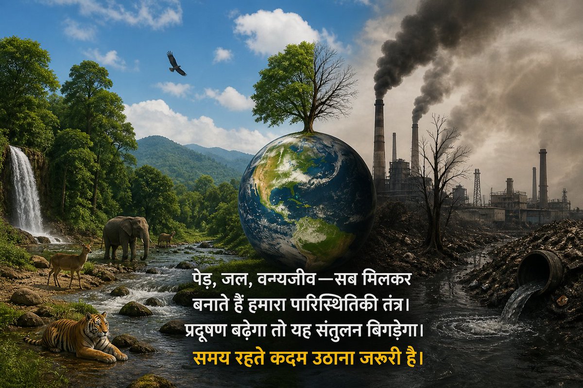 BSPCBOfficial's tweet image. पेड़, जल, वन्यजीव—सब मिलकर बनाते हैं हमारा पारिस्थितिकी तंत्र। प्रदूषण बढ़ेगा तो यह संतुलन बिगड़ेगा। समय रहते कदम उठाना जरूरी है। #EcoBalance #GoGreen #ProtectBiodiversity