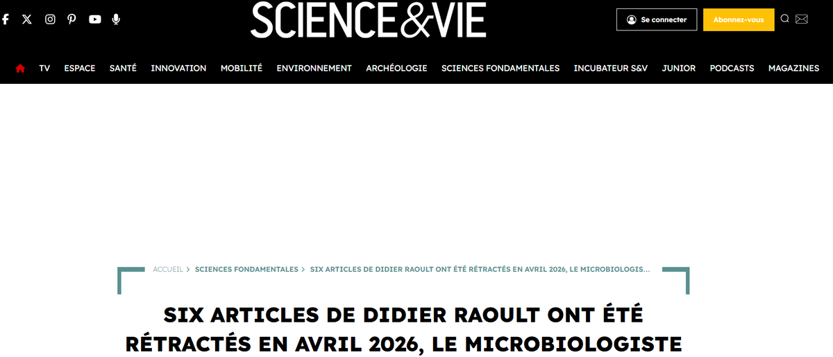 Sonic_urticant's tweet photo. "Didier Raoult au pied du top 10 des scientifiques avec le plus de publications scientifiques rétractées."
(52 publications scientifiques rétractées au moment de la rédaction de cet article, mais ça augmente chaque semaine)🔽
https://t.co/aUBeZoMTJ8 https://t.co/Bpy5gYb30t